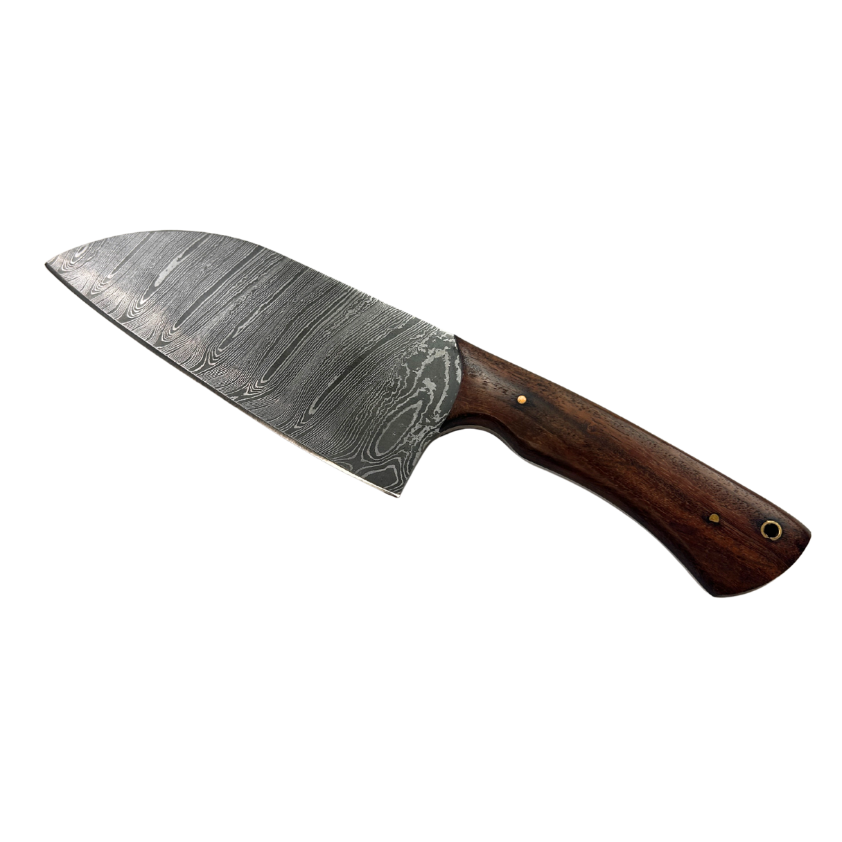 Lifespace Damascus Steel Knife with Walnut Wood Handle and Mosaic Pin and Leather Sheath