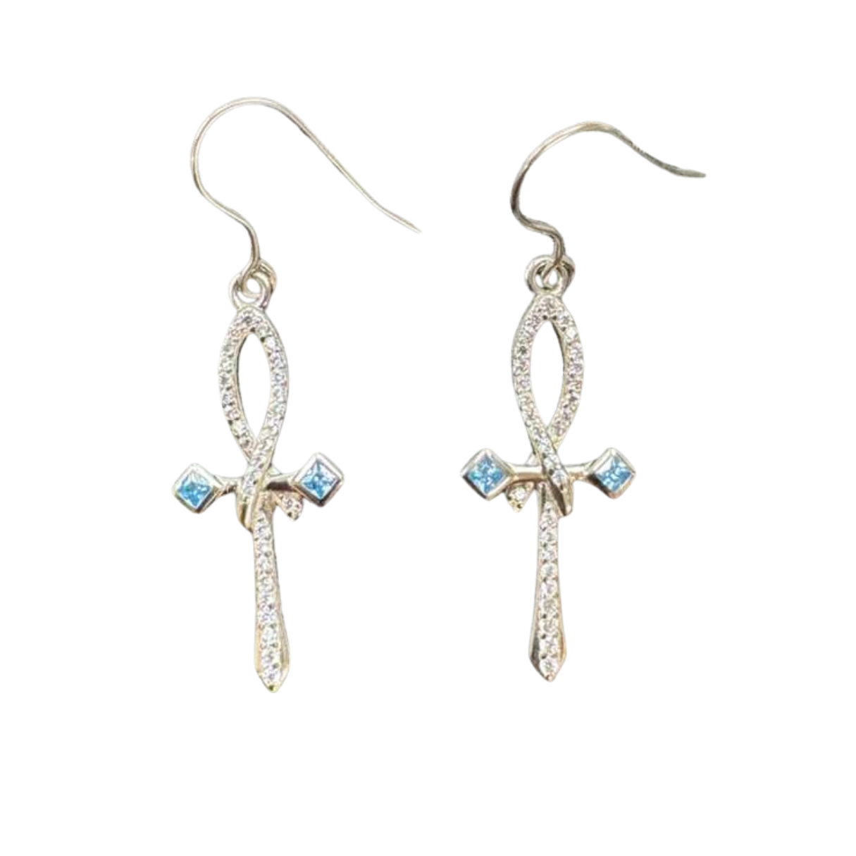 The Cross Road 925 Sterling Silver Coptic Ankh Cross Earrings with Rhodium Plating and Cubic Zirconia Detail