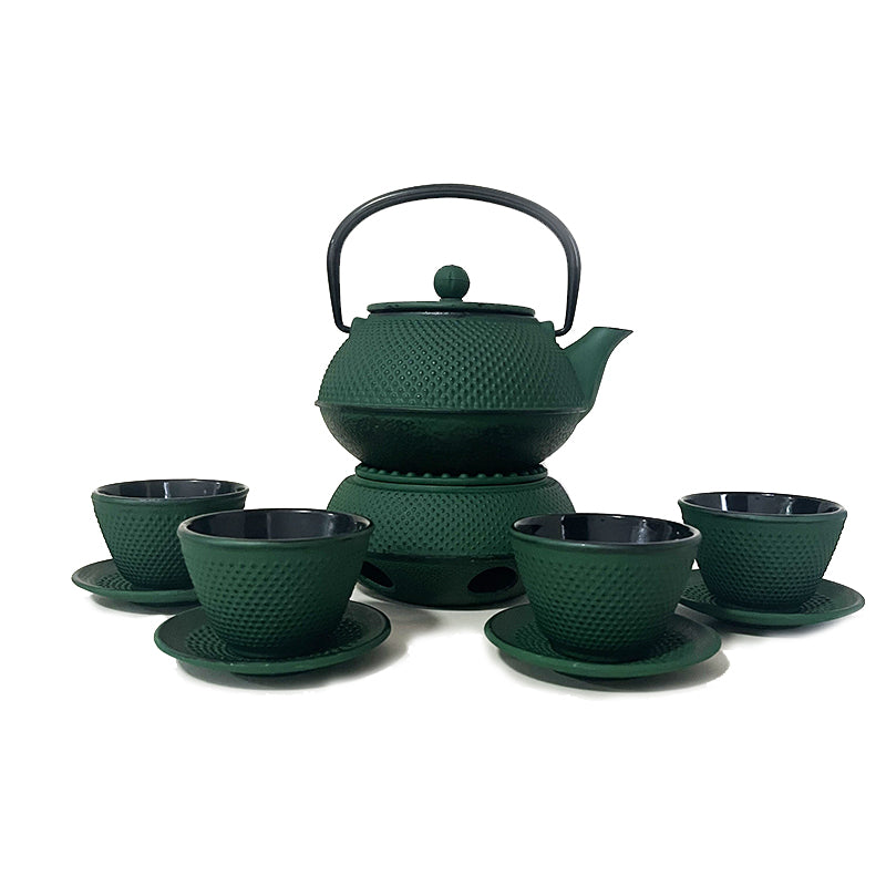 Lifespace Luxury Cast Iron 600ml Teapot Set with SS Filter, Trivet & 4 Cups - avail in Red & Green