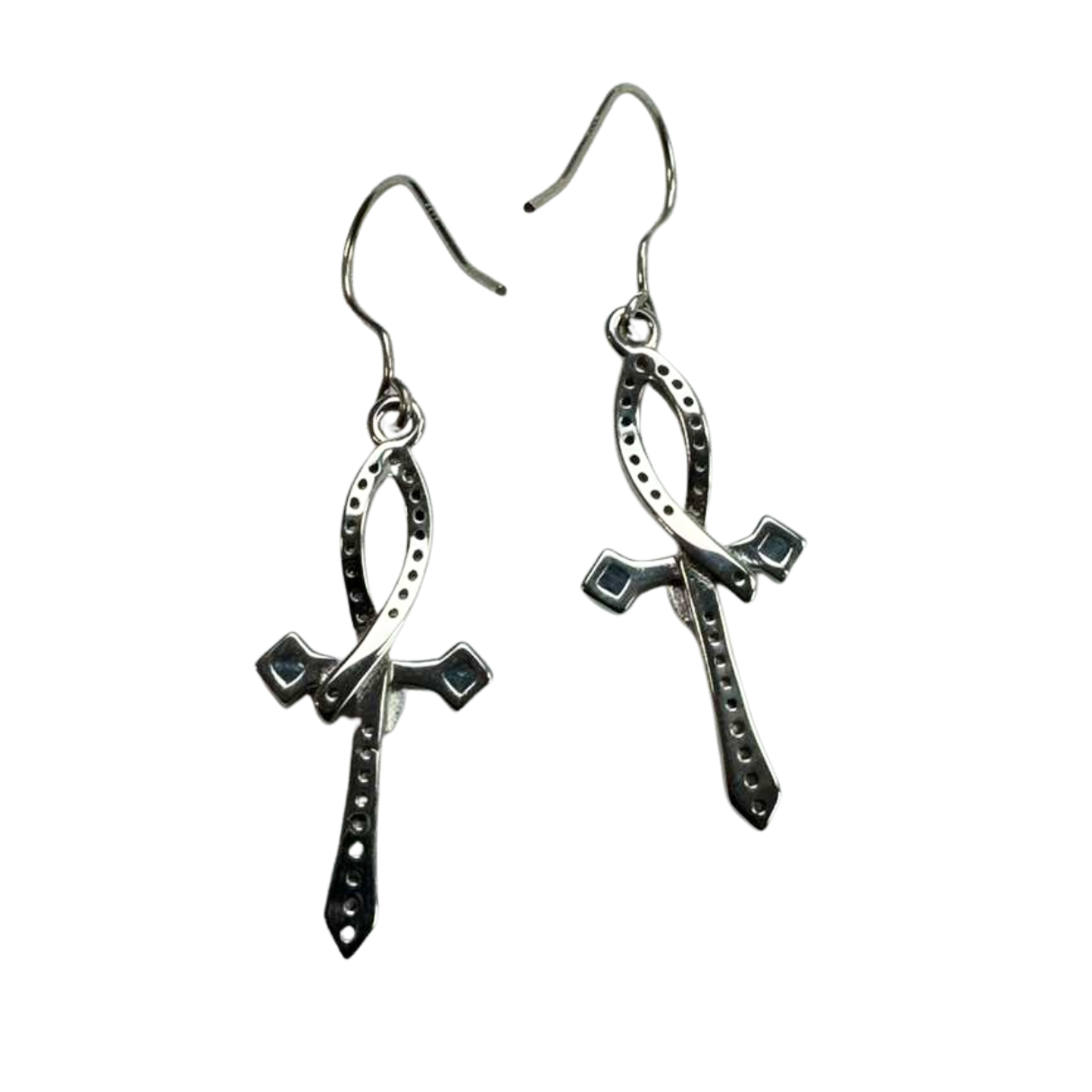 The Cross Road 925 Sterling Silver Coptic Ankh Cross Earrings with Rhodium Plating and Cubic Zirconia Detail