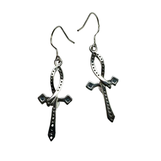 The Cross Road 925 Sterling Silver Coptic Ankh Cross Earrings with Rhodium Plating and Cubic Zirconia Detail