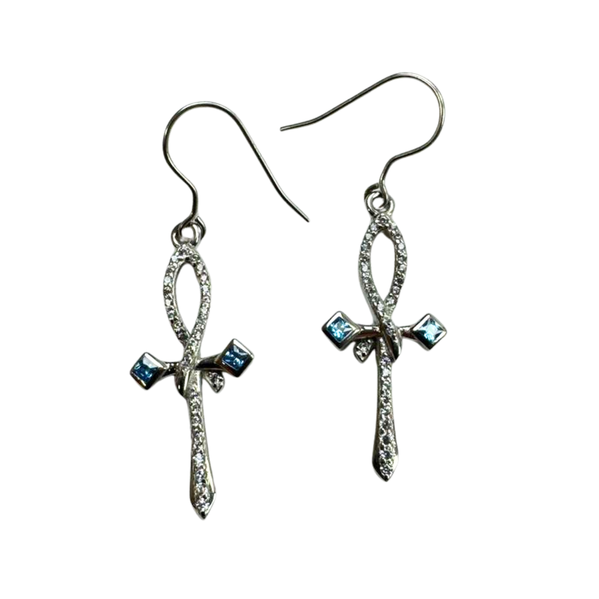 The Cross Road 925 Sterling Silver Coptic Ankh Cross Earrings with Rhodium Plating and Cubic Zirconia Detail