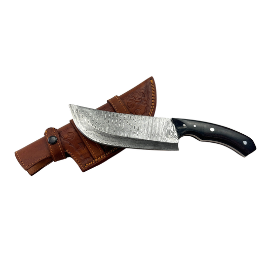 Lifespace Damascus Steel Knife with Dual Tone G10 Micarta Handle and Leather Sheath