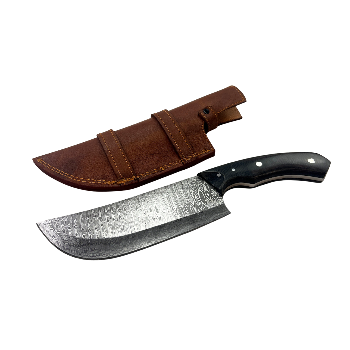 Lifespace Damascus Steel Knife with Dual Tone G10 Micarta Handle and Leather Sheath