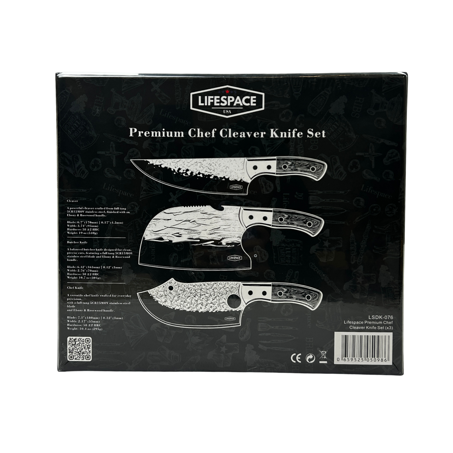 Lifespace Premium Chef Cleaver Knife Set (x3) with Genuine Leather Sheaths in a Gift Box