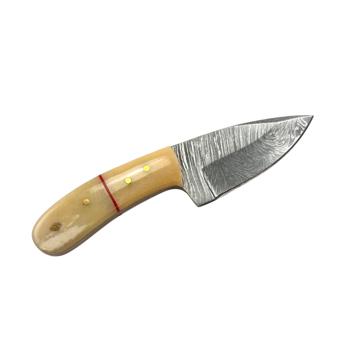 Lifespace Hand Forged Damascus Steel Mini Knife with Camel Bone Handle and Leather Sheath