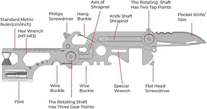 Lifespace 420 Stainless Steel Foldable 30-in-1 EDC Pocket Knife Multi-Tool (Gun Shape)