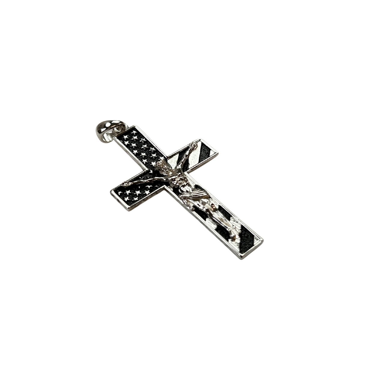 The Cross Road Patriotic American Flag Silver Plated Prayer Crucifix with Antique Finish