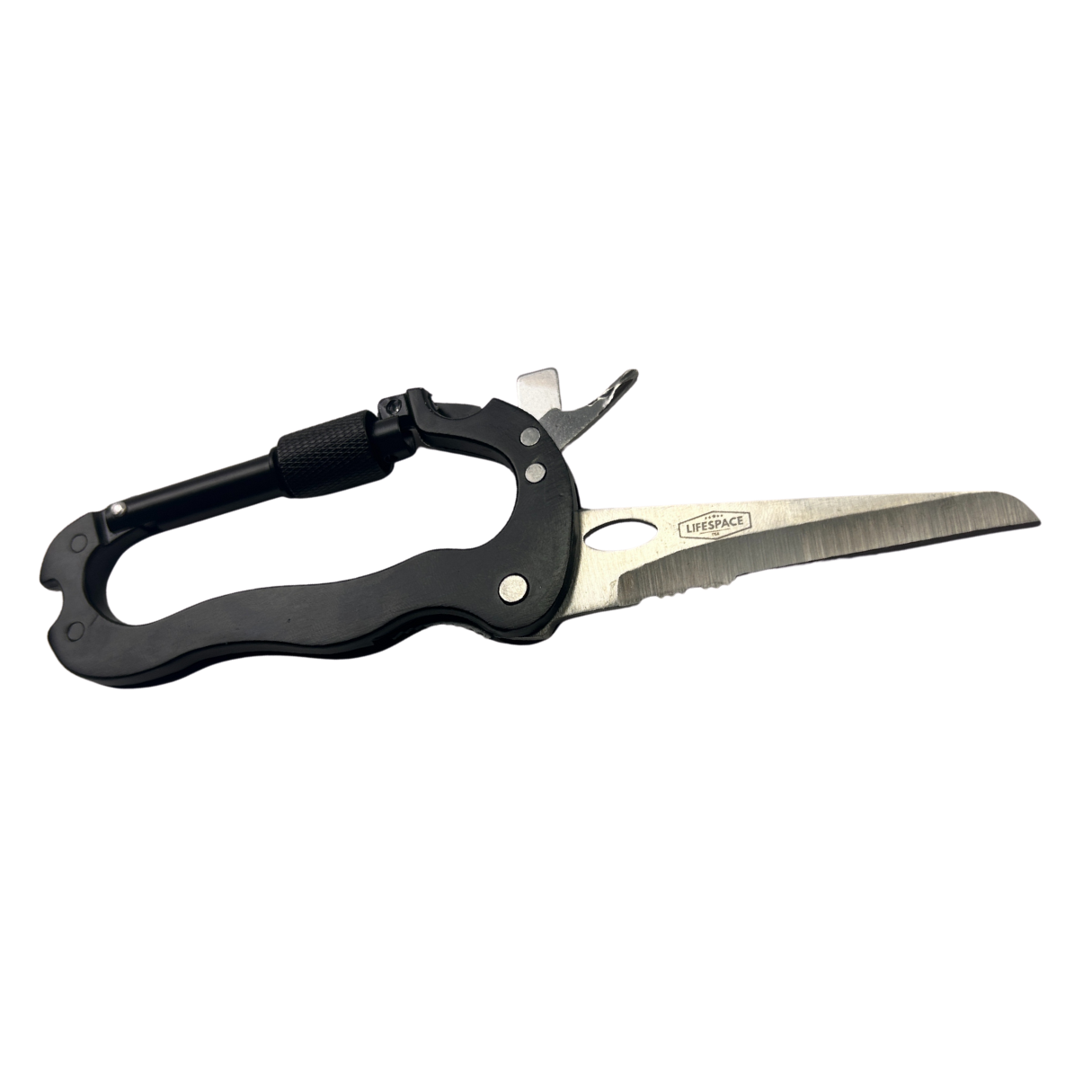 Lifespace Carabiner 6-in-1 EDC Multi-Tool Knife with a polished 420 Stainless Steel Blade