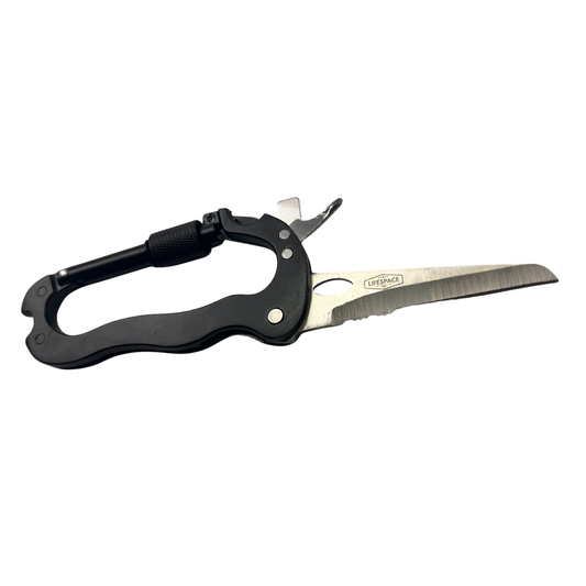 Lifespace Carabiner 6-in-1 EDC Multi-Tool Knife with a polished 420 Stainless Steel Blade