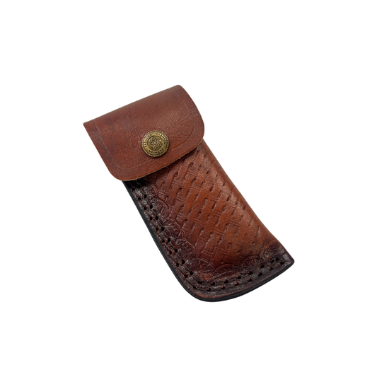 Lifespace Damascus Steel Folding Pocket Knife with Leather Pouch