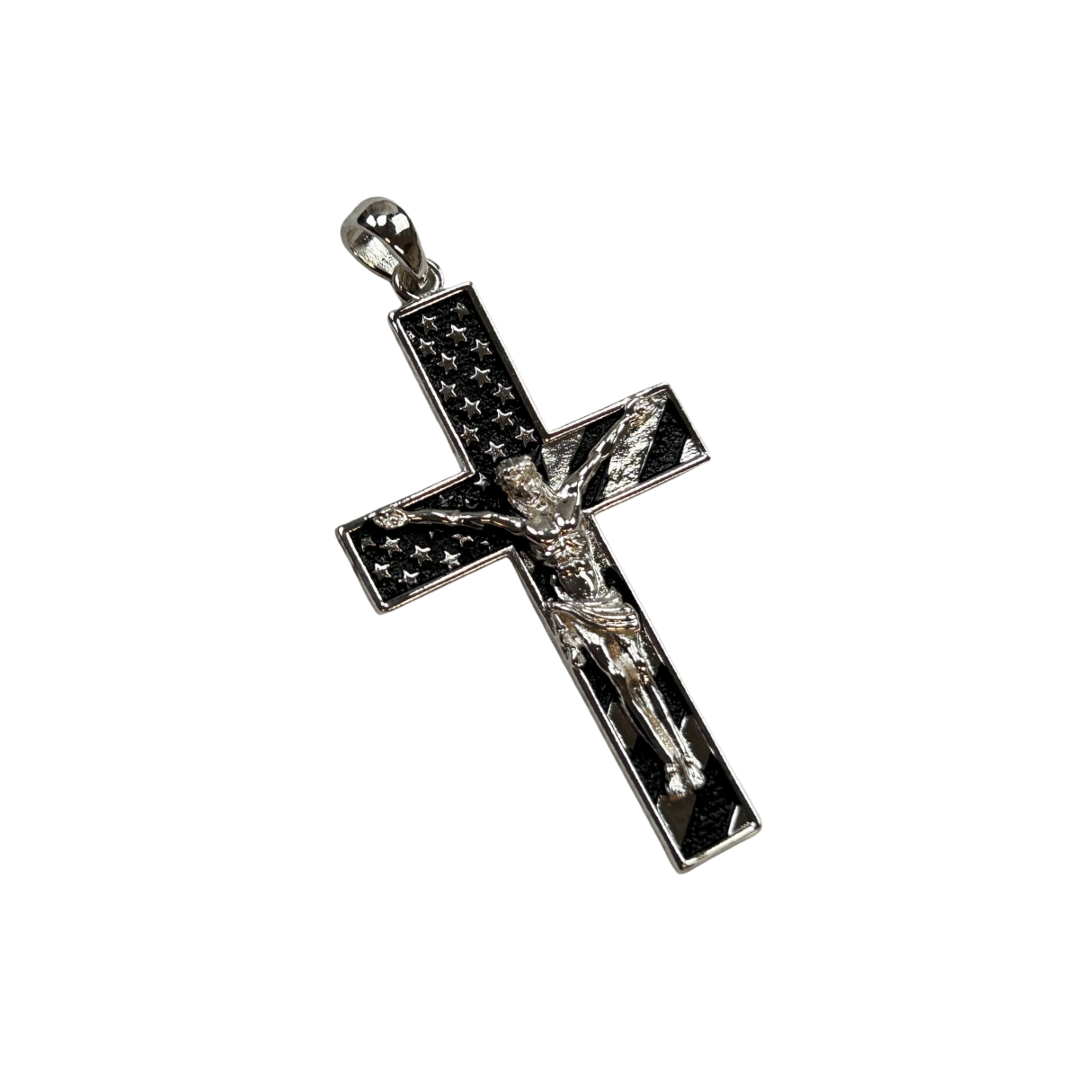 The Cross Road Patriotic American Flag Silver Plated Prayer Crucifix with Antique Finish