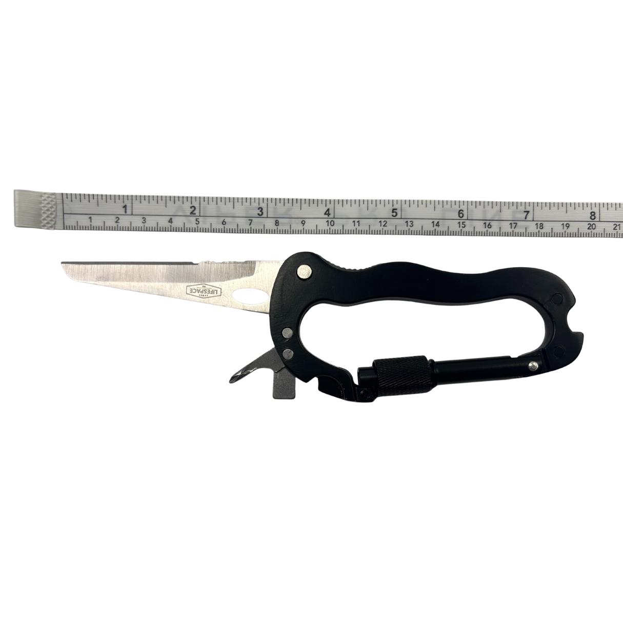 Lifespace Carabiner 6-in-1 EDC Multi-Tool Knife with a polished 420 Stainless Steel Blade