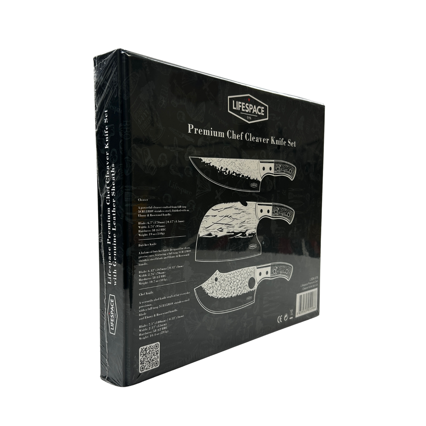 Lifespace Premium Chef Cleaver Knife Set (x3) with Genuine Leather Sheaths in a Gift Box
