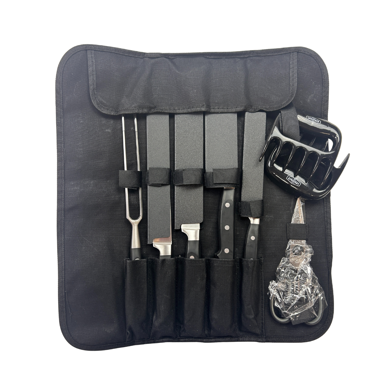 Lifespace 9-piece FDA Approved Quality Chef Knife & Tool Set in a Black Wax Canvas Knife Roll