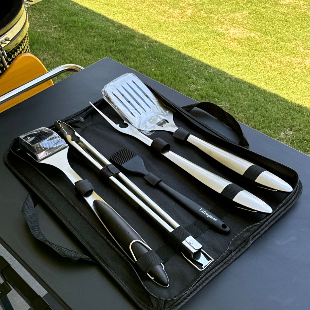 Lifespace Premium Heavy Duty 5 piece Grill Tool Set with Carry Storage Bag