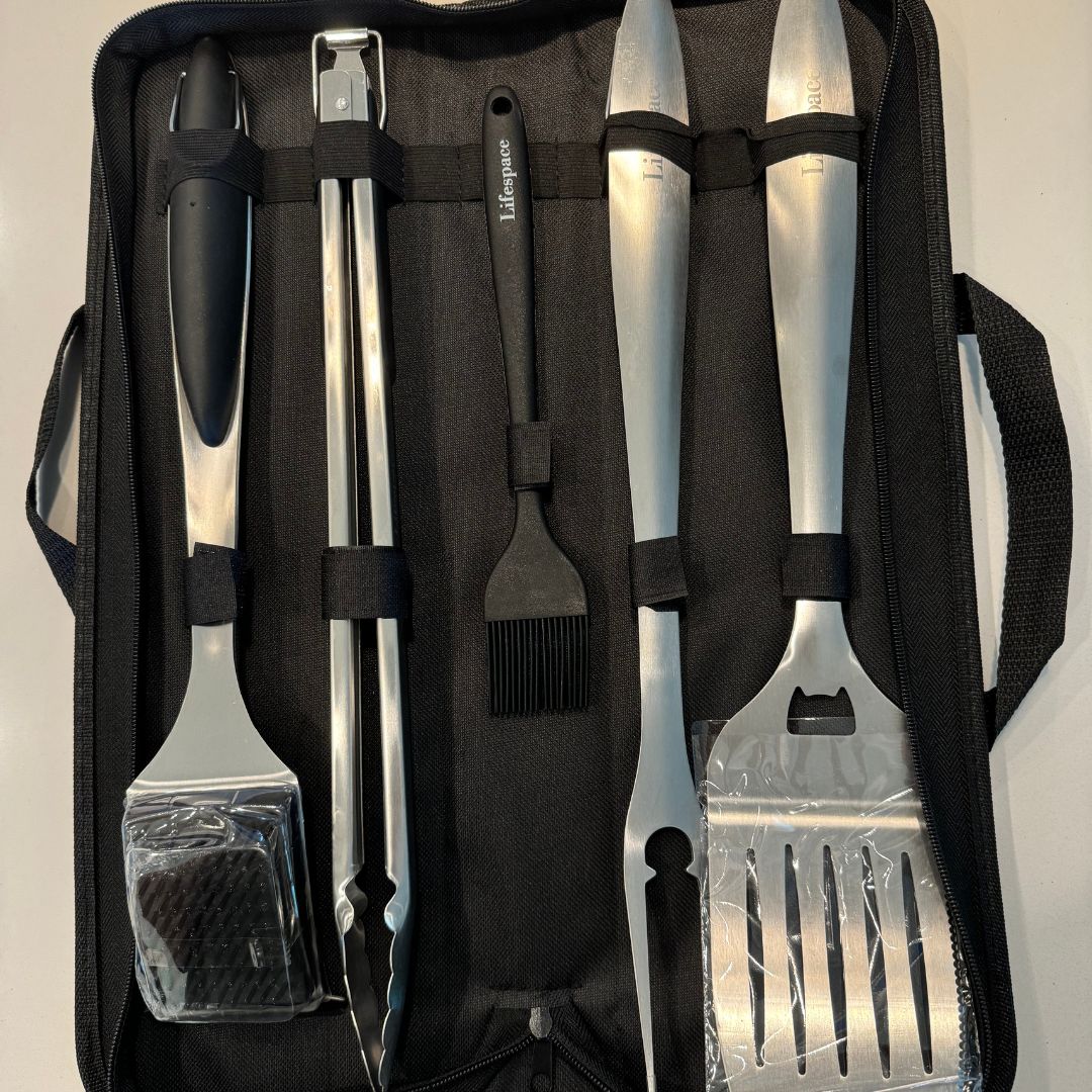 Lifespace Premium Heavy Duty 5 piece Grill Tool Set with Carry Storage Bag