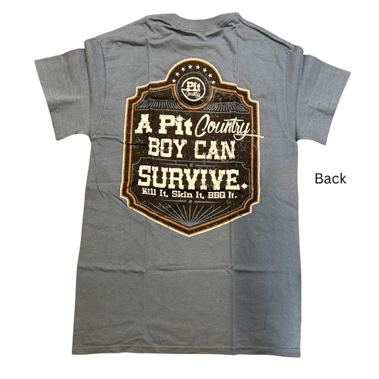 Pit Country Premium Graphic Crewneck Mens T-Shirt - “A Pit Country Boy Can Survive"