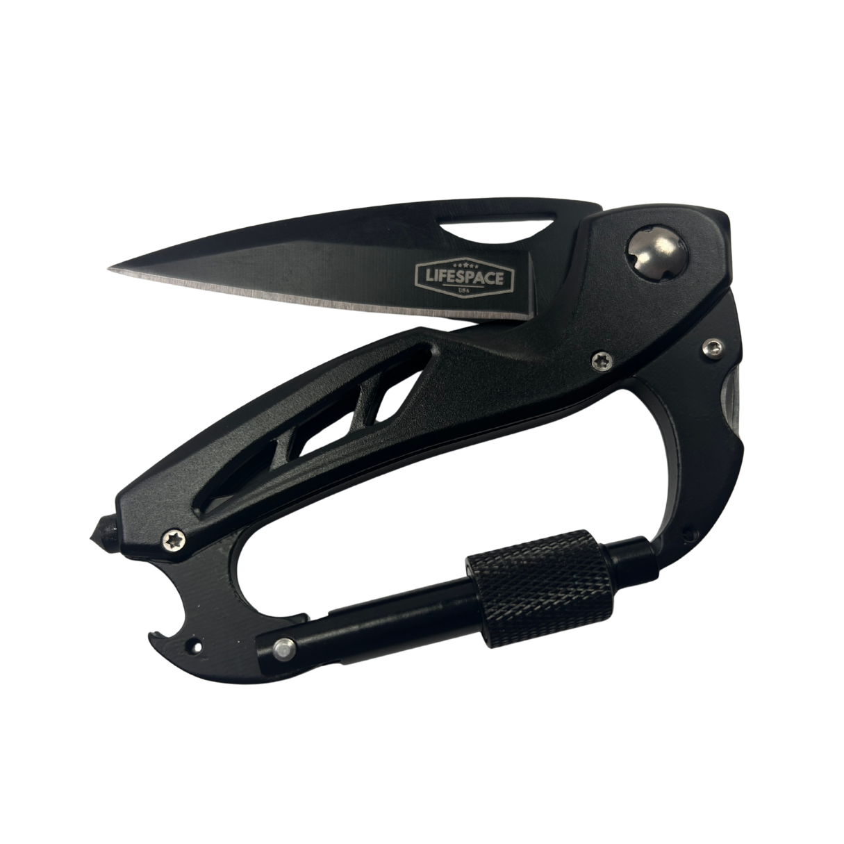 Lifespace Carabiner 6-in-1 EDC Multi-Tool Knife with a Black Oxide Stainless Steel Blade