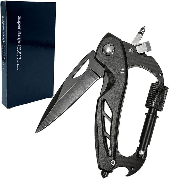 Lifespace Carabiner 6-in-1 EDC Multi-Tool Knife with a Black Oxide Stainless Steel Blade