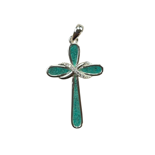 The Cross Road Women's Silver Plated Chipped Turquoise Infinity Symbol Cross Pendant