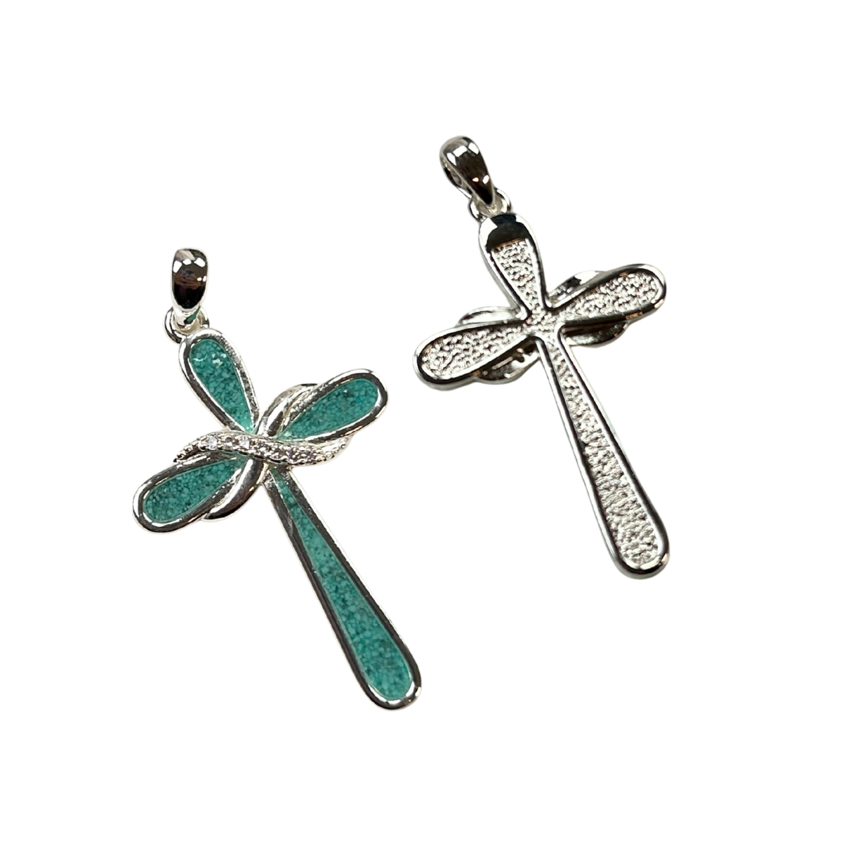 The Cross Road Women's Silver Plated Chipped Turquoise Infinity Symbol Cross Pendant