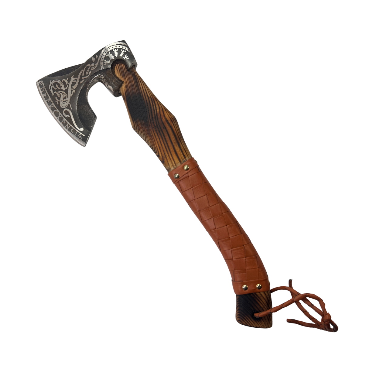 Lifespace Full Tang Damascus Steel Ax with Hand Woven Leather Grip, Ash Wood Handle, and Premium Leather Cover