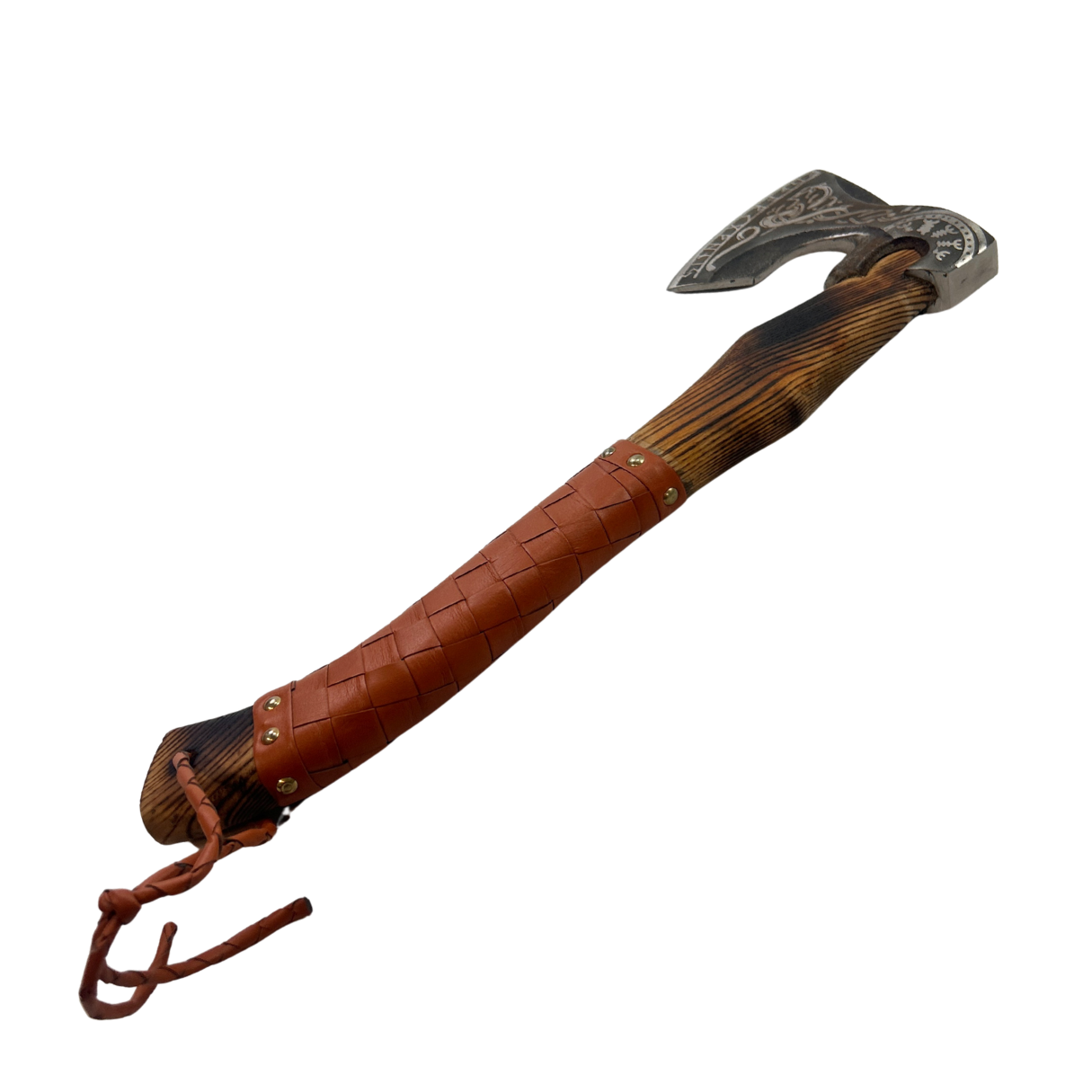 Lifespace Full Tang Damascus Steel Ax with Hand Woven Leather Grip, Ash Wood Handle, and Premium Leather Cover