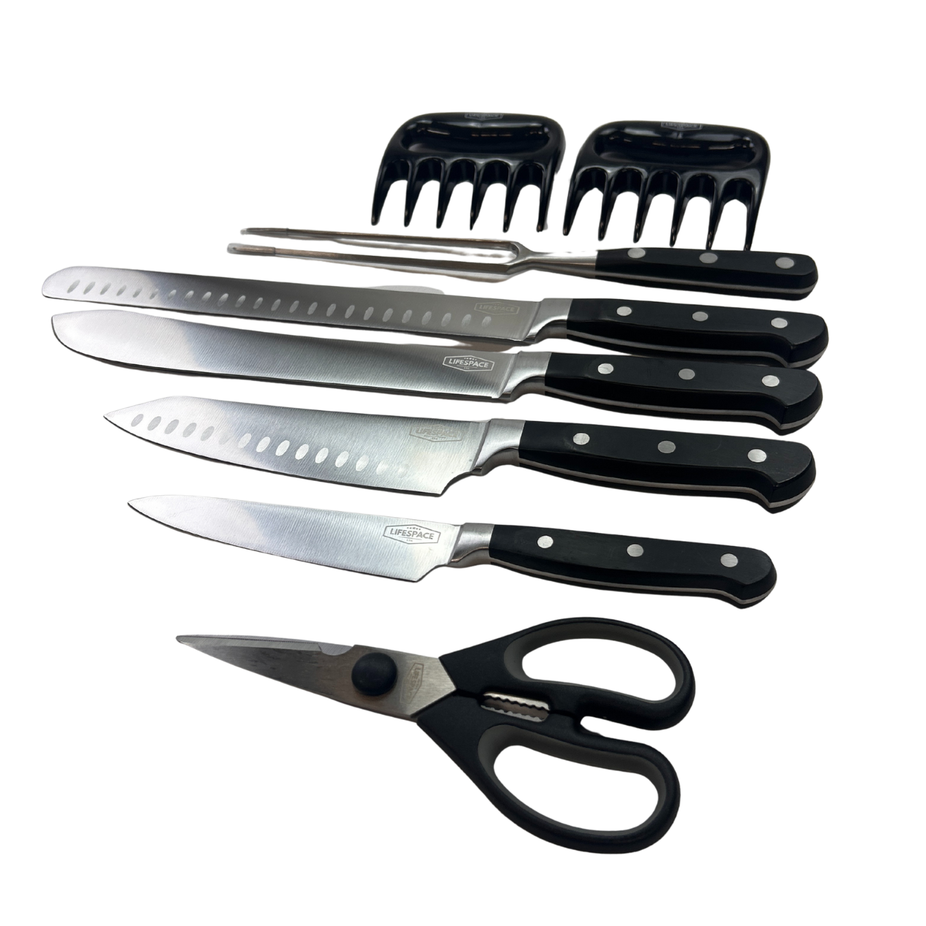 Lifespace 9-piece FDA Approved Quality Chef Knife & Tool Set in a Black Wax Canvas Knife Roll
