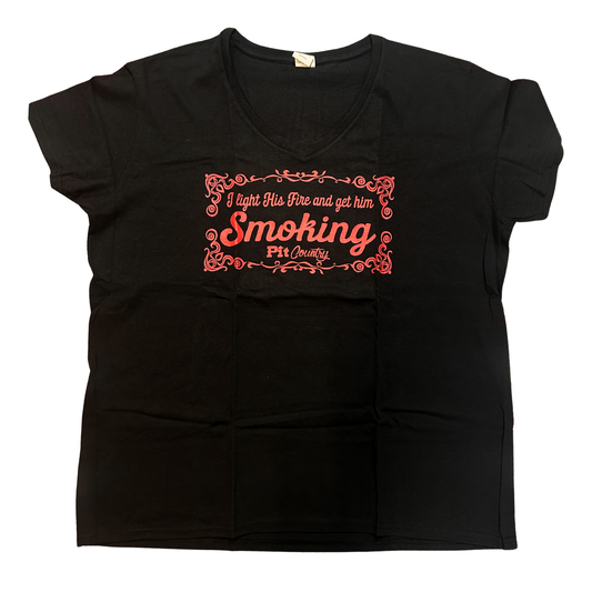 Pit Country Premium Graphic Crewneck Ladies T-Shirt - “I Light His Fire and Get Him Smoking"