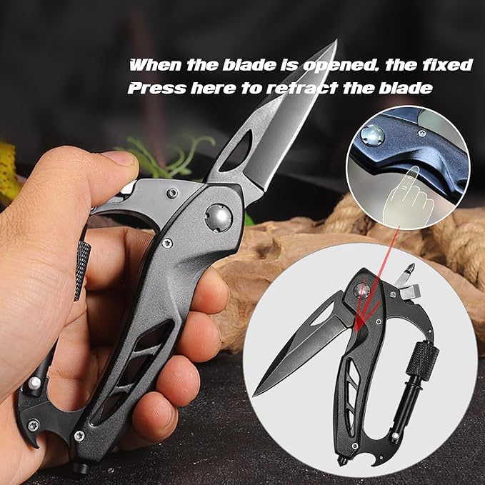 Lifespace Carabiner 6-in-1 EDC Multi-Tool Knife with a Black Oxide Stainless Steel Blade