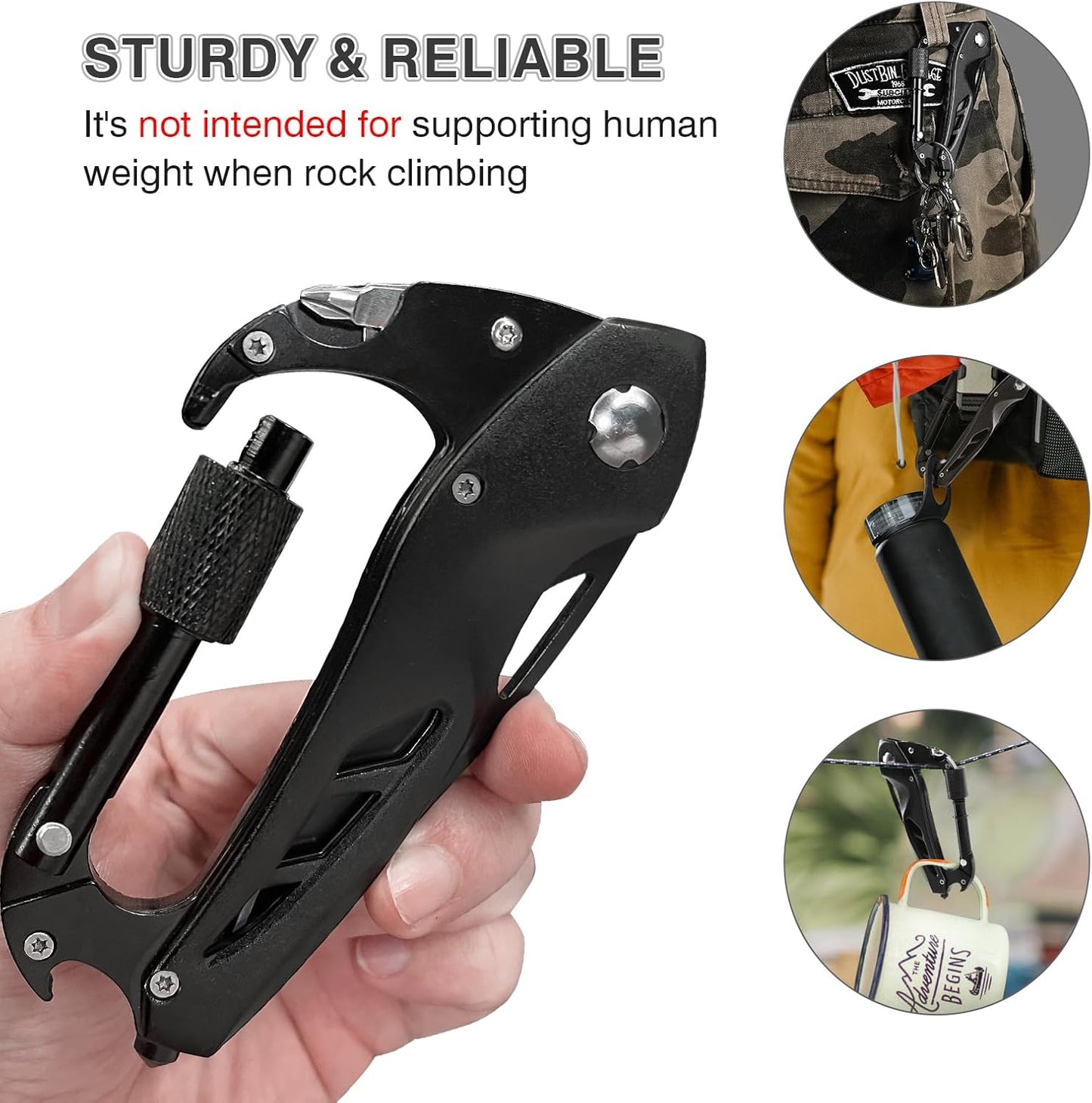 Lifespace Carabiner 6-in-1 EDC Multi-Tool Knife with a Black Oxide Stainless Steel Blade