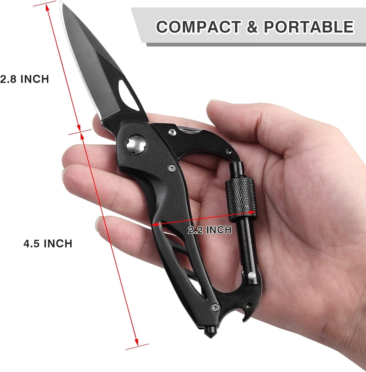 Lifespace Carabiner 6-in-1 EDC Multi-Tool Knife with a Black Oxide Stainless Steel Blade