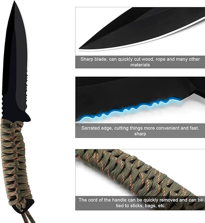 Lifespace Paracord Fixed Blade Survival Knife with Black Nylon Sheath - 9.4"