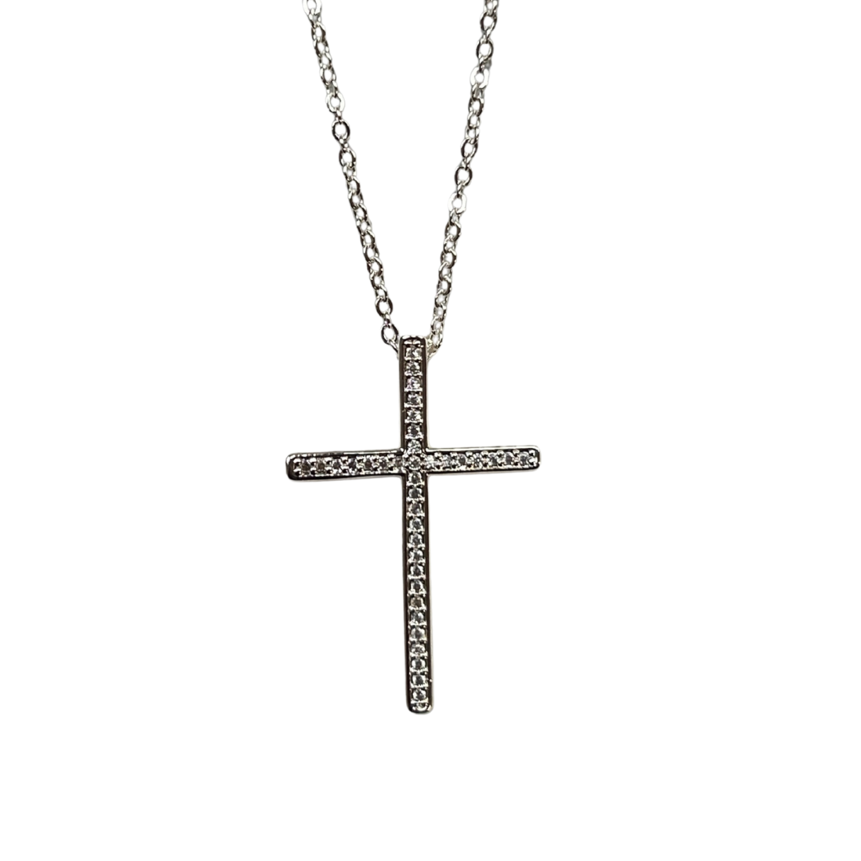 The Cross Road Women's Silver Plated Cross Pendant with Chain and Cubic Zirconia Detail