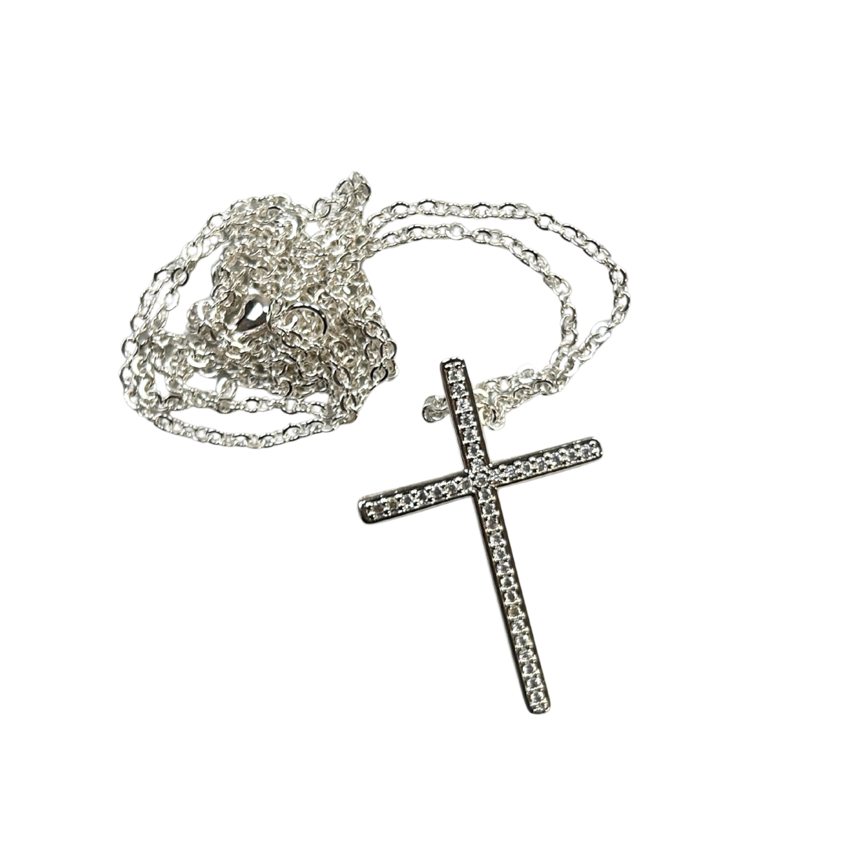 The Cross Road Women's Silver Plated Cross Pendant with Chain and Cubic Zirconia Detail
