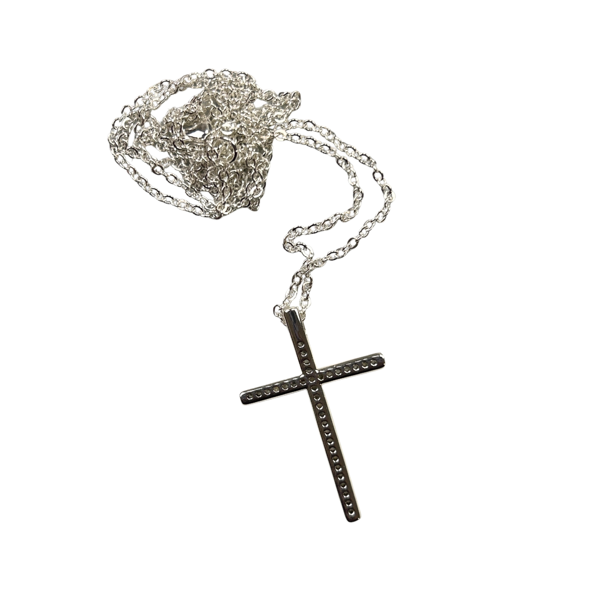 The Cross Road Women's Silver Plated Cross Pendant with Chain and Cubic Zirconia Detail