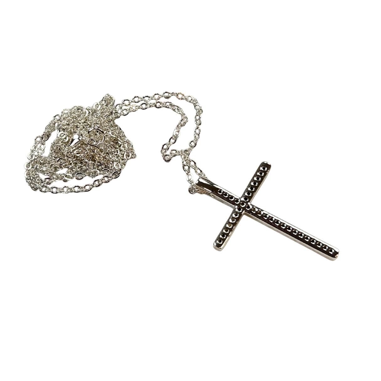 The Cross Road Women's Silver Plated Cross Pendant with Chain and Cubic Zirconia Detail
