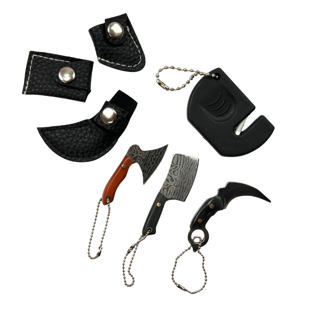 Lifespace Mini Knife Keychain Gift Set — 3 Piece Micro Blades + Sharpener in Gift Box
