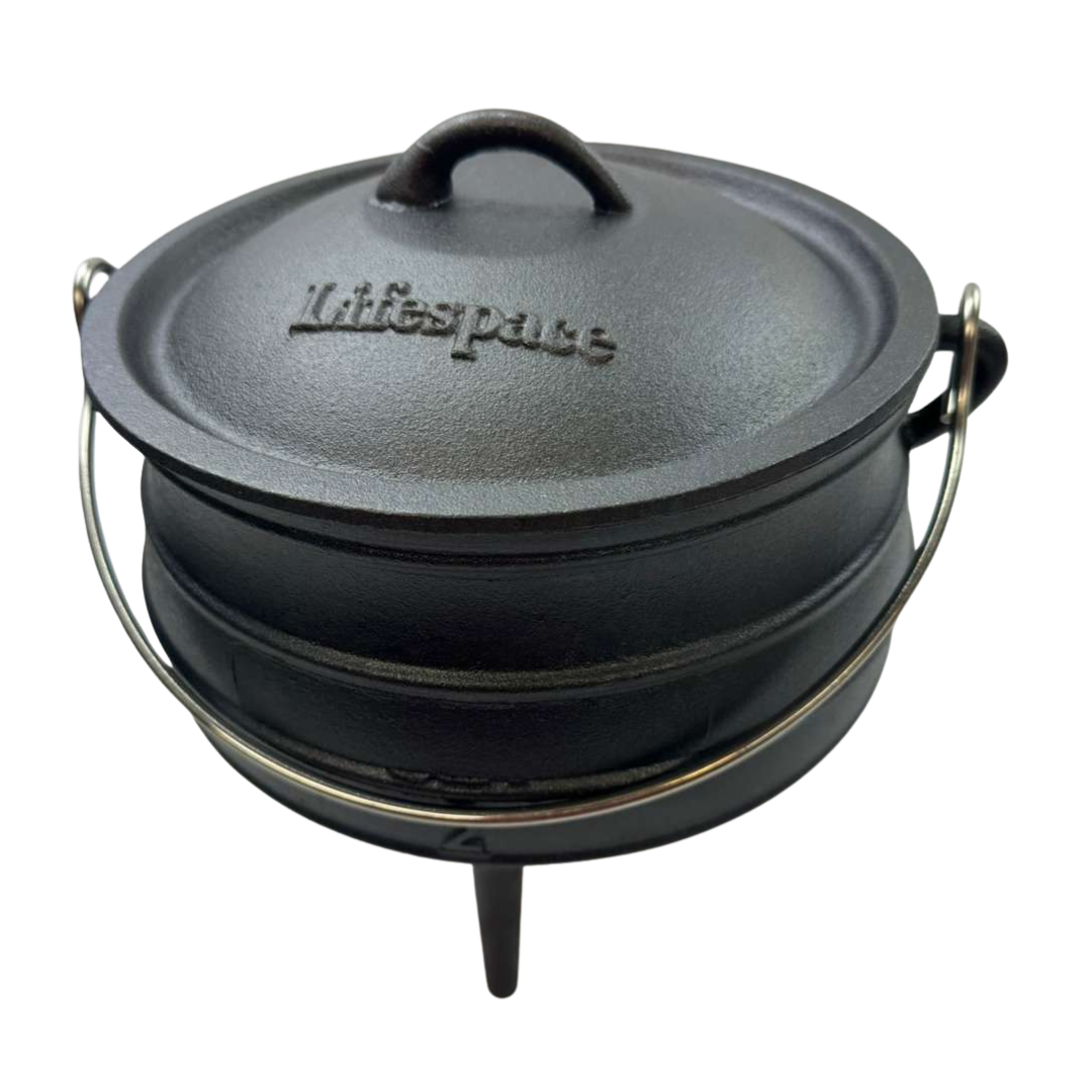 Lifespace No2 Cast Iron African Potjie Cooking Pot / Cauldron with Legs (6.3 Quart)