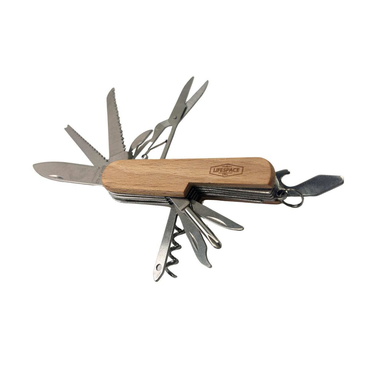 Lifespace 11-in-1 Multi Functional Wood Handle EDC Knife (420SS)