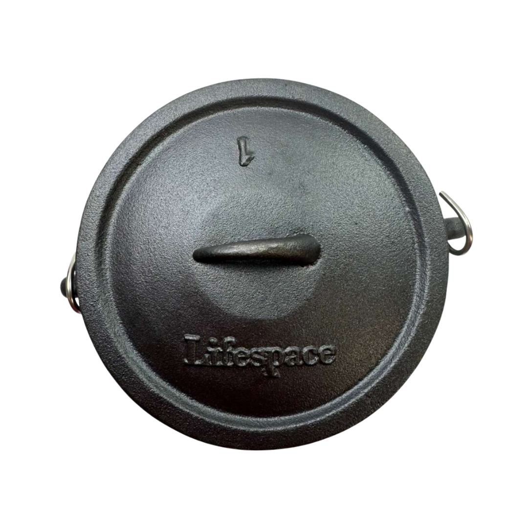 Lifespace No. 1 Cast Iron Flat Bottom African Potjie Cooking Pot / Cauldron - 5 Quart