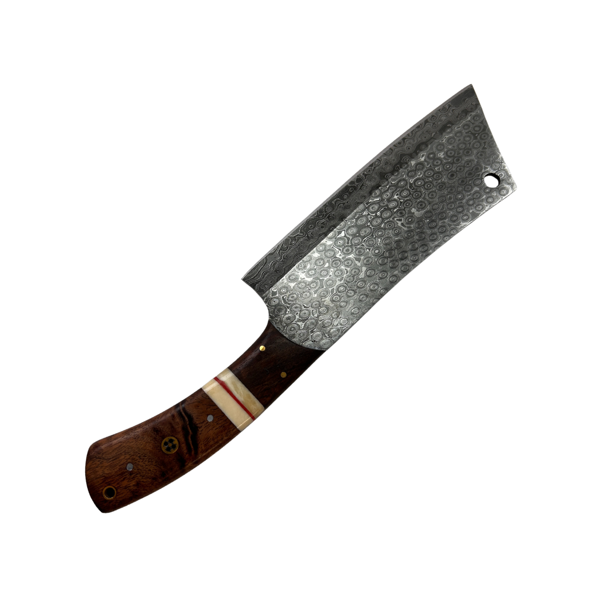 Lifespace Damascus Steel Full Tang Knife with Walnut Wood Handle and Mosaic Pin and Leather Sheath