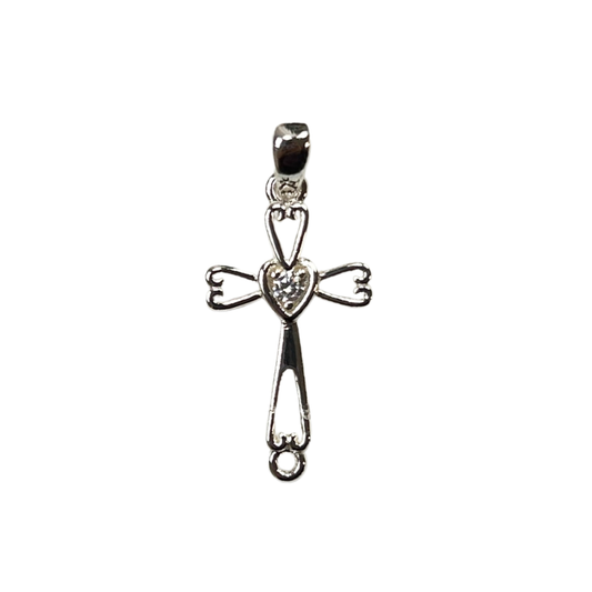 The Cross Road Women's Silver Plated Heart Cross Pendant with Cubic Zirconia
