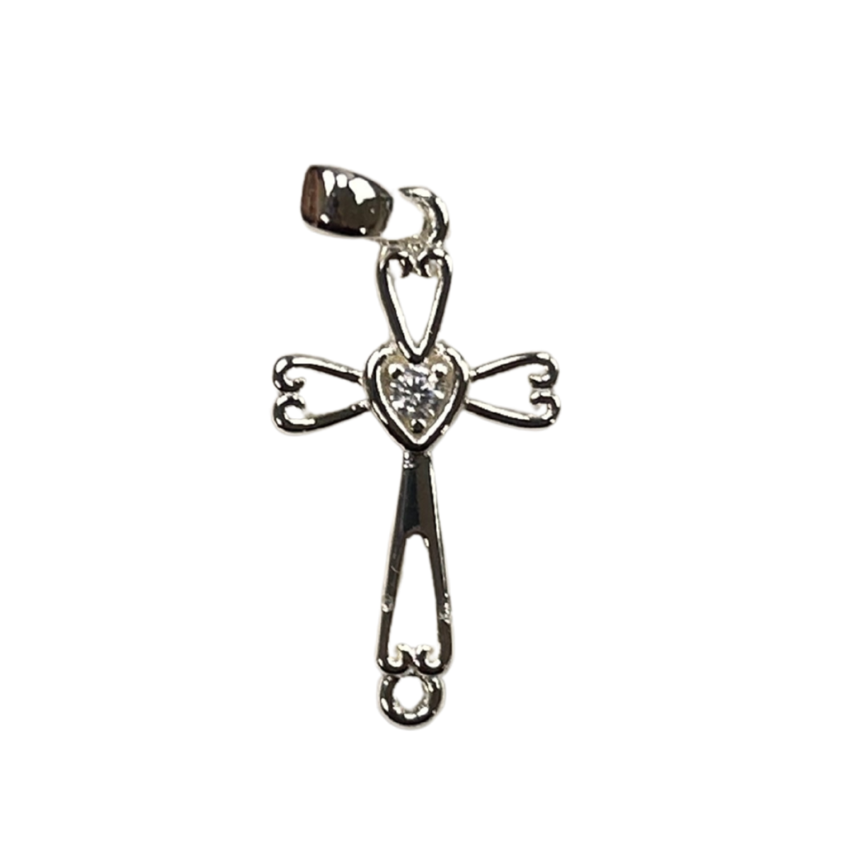 The Cross Road Women's Silver Plated Heart Cross Pendant with Cubic Zirconia