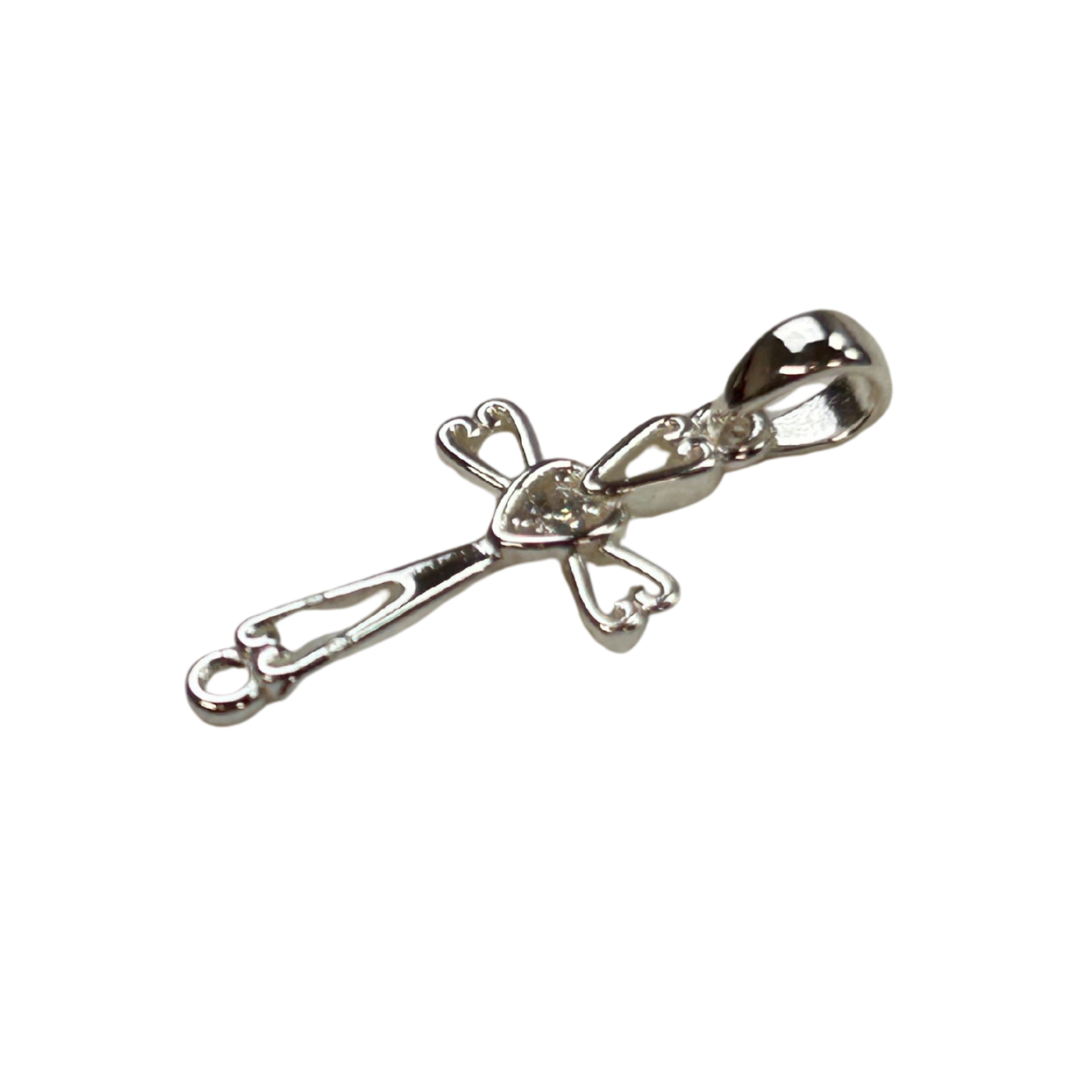 The Cross Road Women's Silver Plated Heart Cross Pendant with Cubic Zirconia