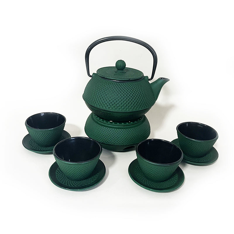 Lifespace Luxury Cast Iron 600ml Teapot Set with SS Filter, Trivet & 4 Cups - avail in Red & Green