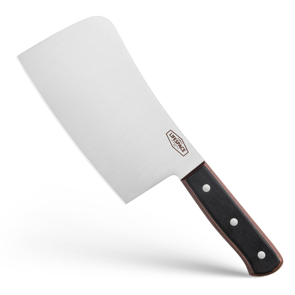 Lifespace 7" Stainless Steel Meat Chopping Cleaver with Pakkawood Handle