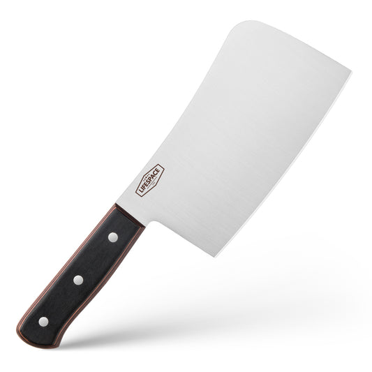 Lifespace 7" Stainless Steel Meat Chopping Cleaver with Pakkawood Handle