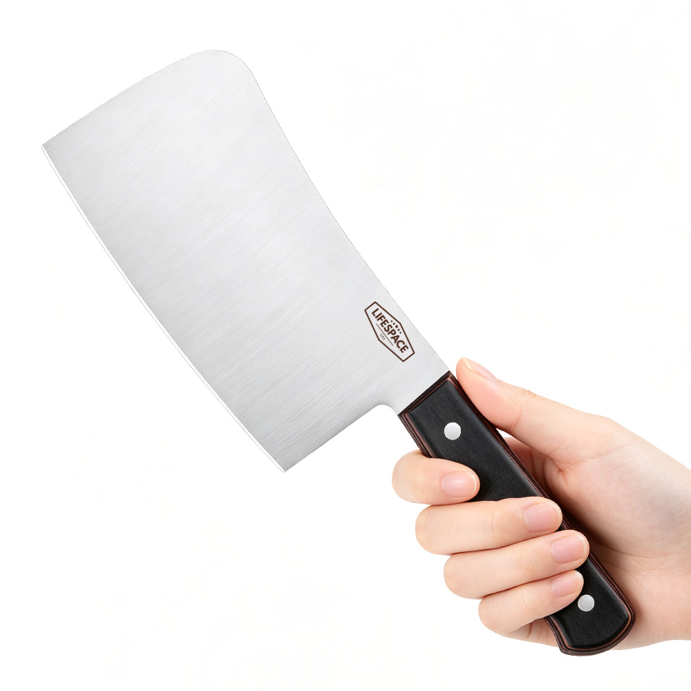 Lifespace 7" Stainless Steel Meat Chopping Cleaver with Pakkawood Handle